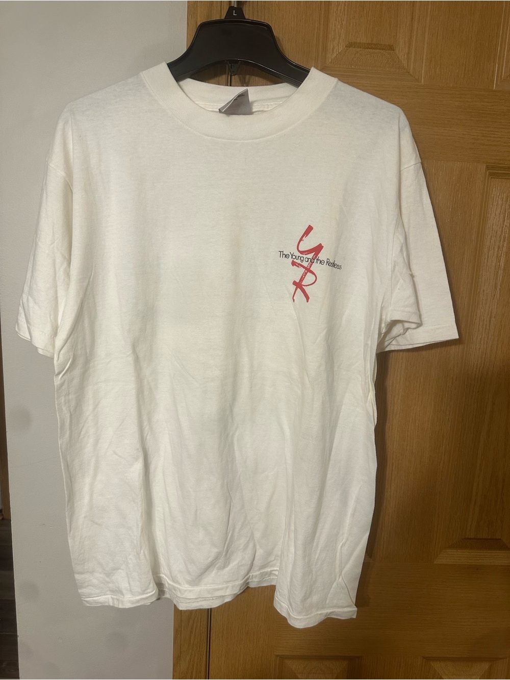 Vintage Young and theRestlessWhite Short Sleeve Crewneck Tee with Red Chest Logo